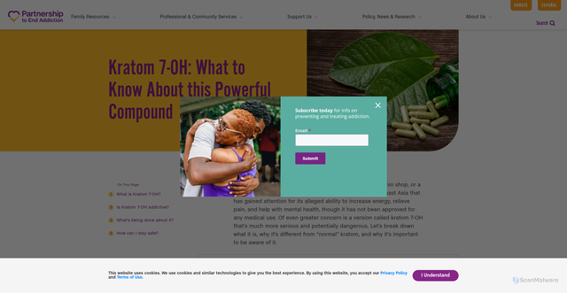 Security scan screenshot of https://drugfree.org/article/kratom-7-oh-what-to-know-about-this-powerful-compound/