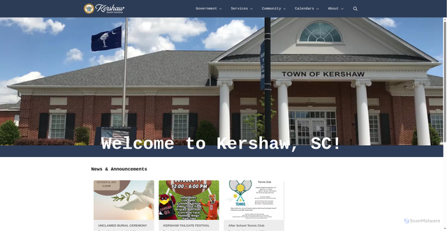 Security scan screenshot of https://www.townofkershawsc.gov/