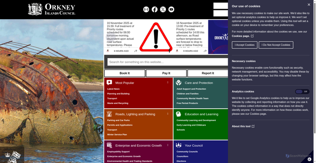 Security scan screenshot of https://www.orkney.gov.uk/
