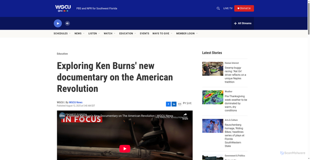 Security scan screenshot of https://www.wgcu.org/education/2025-08-12/exploring-ken-burns-new-documentary-on-the-american-revolution