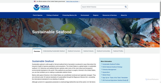 Security scan screenshot of https://www.fisheries.noaa.gov/topic/sustainable-seafood