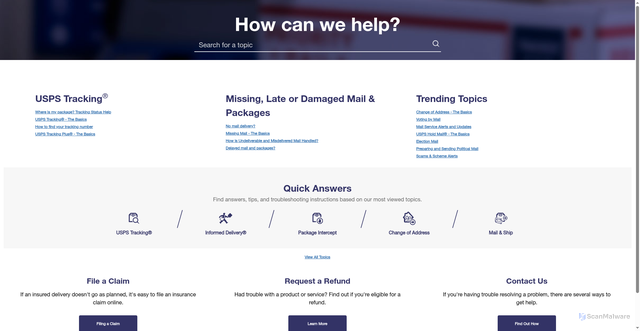 Security scan screenshot of https://faq.usps.com/s/