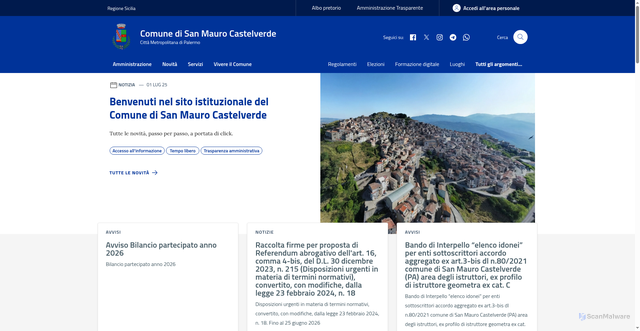 Security scan screenshot of https://www.comune.sanmaurocastelverde.pa.it