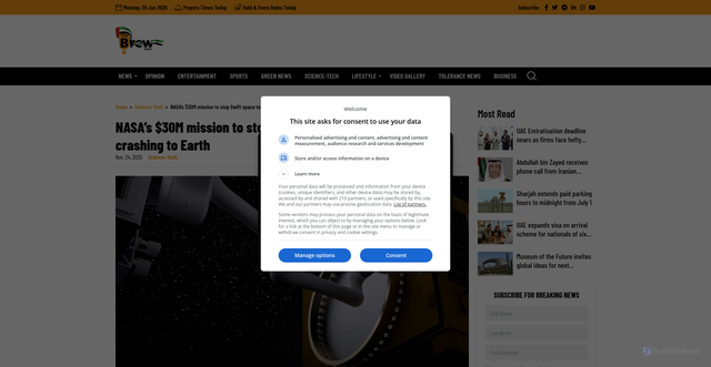 Security scan screenshot of https://thebrewnews.com/science-technology/swift-telescope-rescue-mission-nasa-2026/