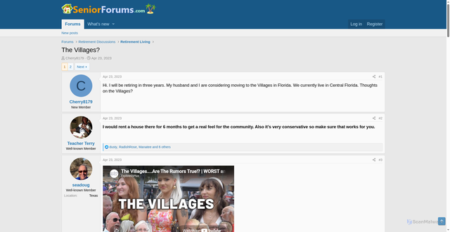 Security scan screenshot of https://www.seniorforums.com/threads/the-villages.81762/