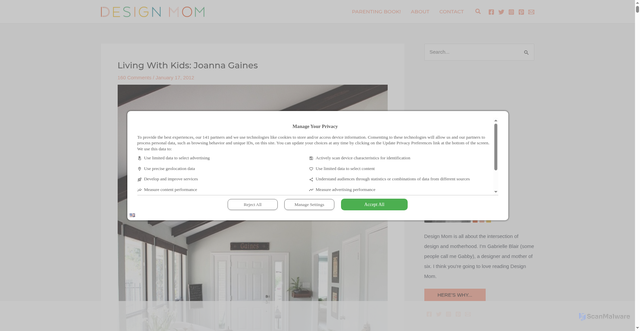 Security scan screenshot of https://www.designmom.com/living-with-kids-joanna-gaines/