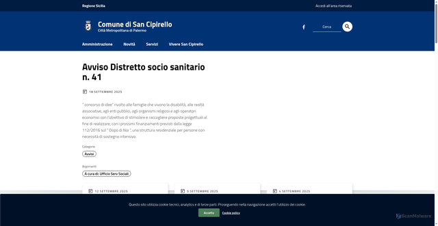 Security scan screenshot of https://www.comune.sancipirello.pa.it/
