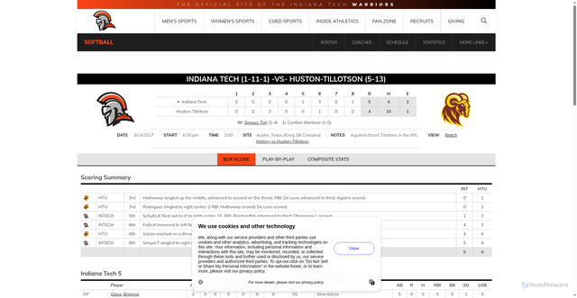 Security scan screenshot of https://indianatechwarriors.com/sports/softball/stats/2017/huston-tillotson-college-texas-/boxscore/6027