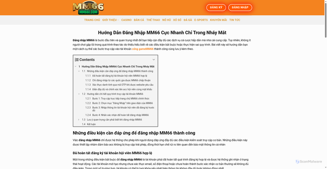 Security scan screenshot of https://mm66game.online/dang-nhap-mm66/