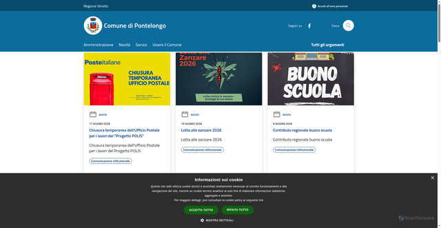Security scan screenshot of https://www.comune.pontelongo.pd.it