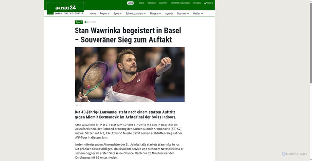 Security scan screenshot of https://aarau24.ch/articles/344879-stan-wawrinka-begeistert-in-basel-souveraener-sieg-zum-auftakt