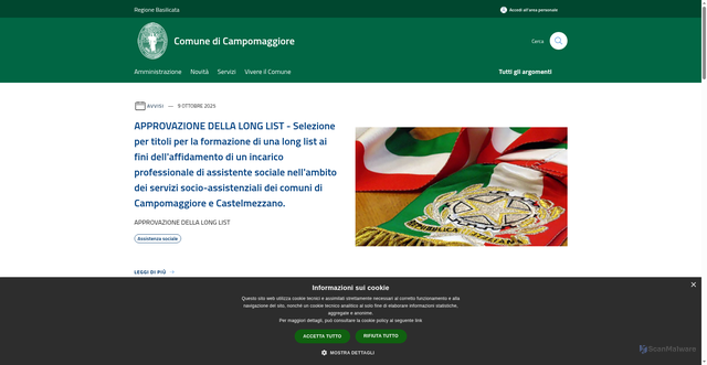 Security scan screenshot of https://www.comune.campomaggiore.pz.it/it
