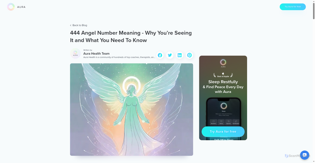 Security scan screenshot of https://www.aurahealth.io/blog/444-angel-number-meaning