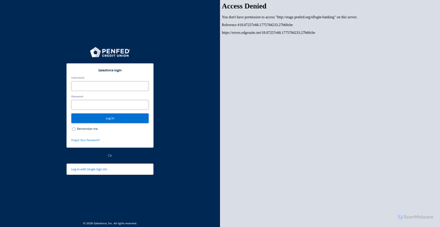 Security scan screenshot of https://penfed.lightning.force.com
