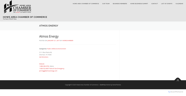 Security scan screenshot of https://howechamber.com/business/atmos-energy/