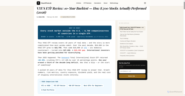 Security scan screenshot of https://quantflowlab.com/vxus-etf-review/