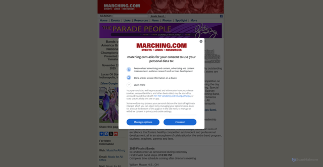 Security scan screenshot of https://marching.com/events/boa-grand-national-championships/
