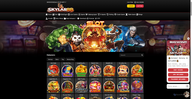 Security scan screenshot of https://skylar88apk.com/desktop/game/slot/habanero