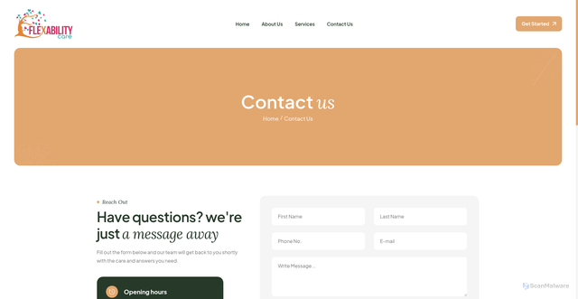 Security scan screenshot of http://flexabilitycare.com.au/contact.html