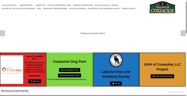 Security scan screenshot of https://villageofcoxsackie.gov/
