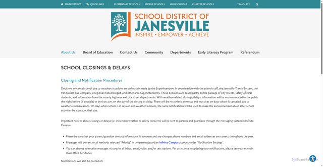 Security scan screenshot of https://www.janesville.k12.wi.us/about-us/school-closings