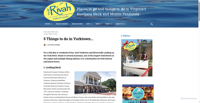 Security scan screenshot of https://www.rivahguide.com/5-things-to-do-in-yorktown/