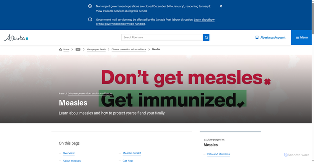 Security scan screenshot of https://www.alberta.ca/measles