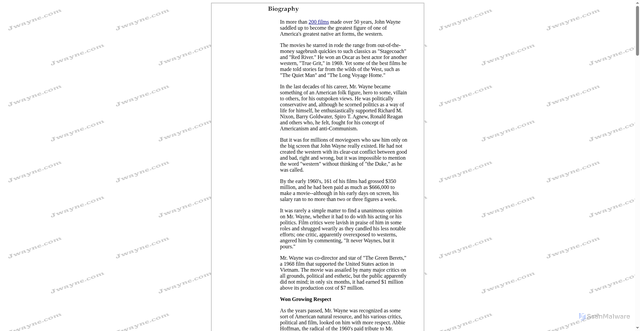 Security scan screenshot of https://www.jwayne.com/biography.shtml