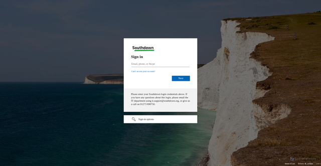 Security scan screenshot of https://southdownhousing-my.sharepoint.com