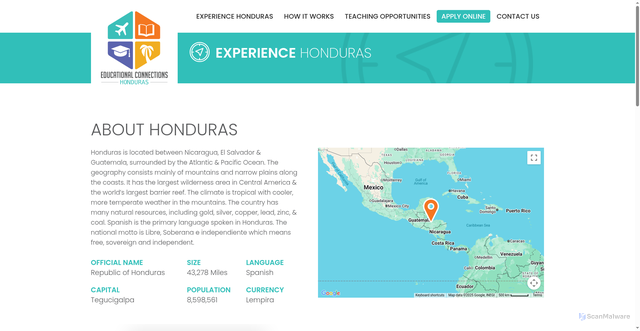 Security scan screenshot of https://teachinhonduras.com/experience-honduras/