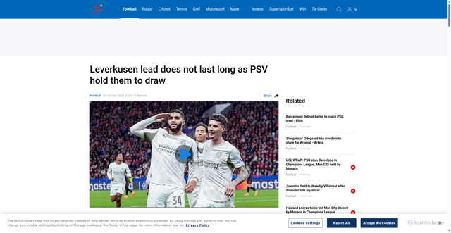 Security scan screenshot of https://supersport.com/football/uefa-champions-league/news/8fa81c1f-a22e-4a31-a88b-7d90386781b2/leverkusen-lead-does-not-last-long-as-psv-hold-them-to-draw