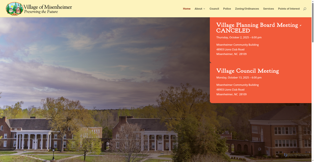 Security scan screenshot of https://villageofmisenheimernc.gov/