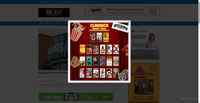 Security scan screenshot of https://rcbizjournal.com/2025/12/29/rockland-plazas-barnes-noble-bookstore-to-close-in-january/