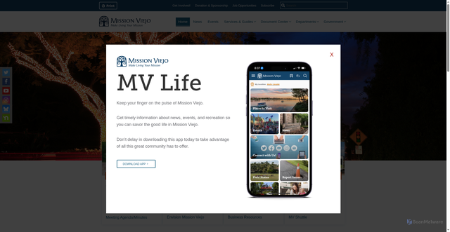 Security scan screenshot of https://www.cityofmissionviejo.org/