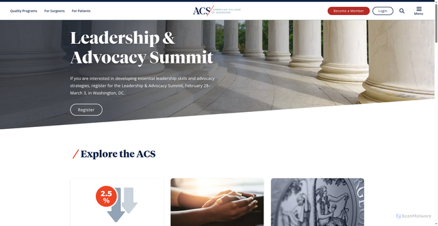 Security scan screenshot of https://www.facs.org/