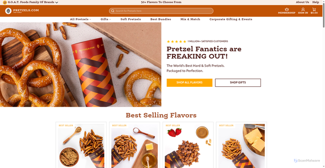 Security scan screenshot of https://www.pretzels.com