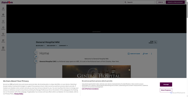 Security scan screenshot of https://abcgeneralhospital.fandom.com/wiki/General_Hospital_Wiki