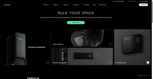 Security scan screenshot of https://ajax.systems