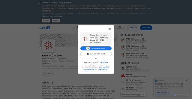 Security scan screenshot of https://www.linkedin.com/company/rmig/