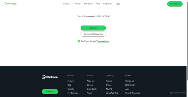 Security scan screenshot of https://api.whatsapp.com/send/?phone=79032073757&text&type=phone_number&app_absent=0&bx_sender_conversion_id=33462938&utm_source=newsletter&utm_medium=mail&utm_campaign=otslezhivayte_vashi_zakazy_ideal_lux_bystro_i_udobno