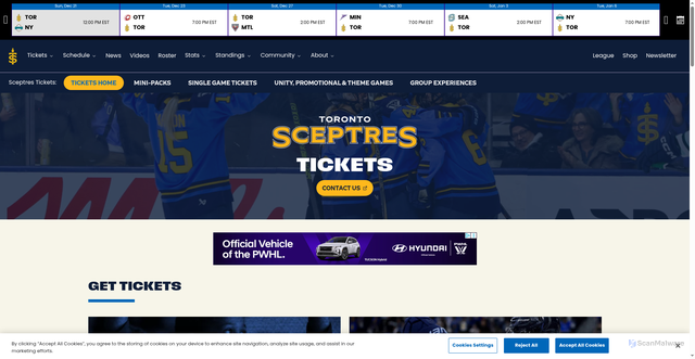 Security scan screenshot of https://www.thepwhl.com/en/teams/toronto-sceptres/tickets