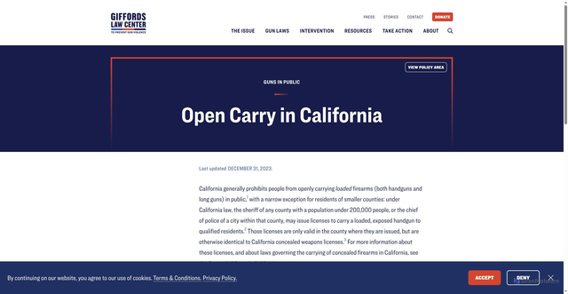 Security scan screenshot of https://giffords.org/lawcenter/state-laws/open-carry-in-california/