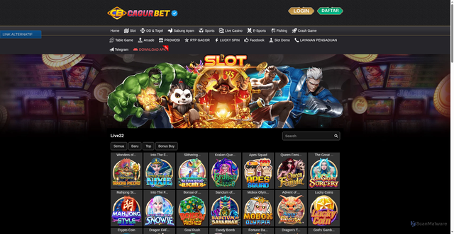 Security scan screenshot of https://cagurbetkyu.icu/desktop/game/slot/live22