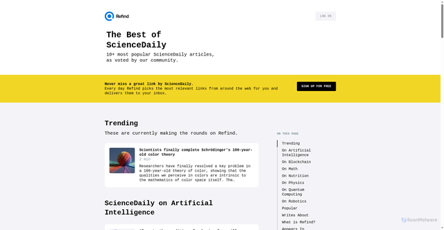 Security scan screenshot of https://refind.com/publications/ScienceDaily