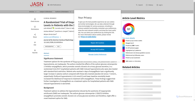 Security scan screenshot of https://journals.lww.com/jasn/fulltext/10.1681/asn.2019090944~a-randomized-trial-of-empagliflozin-to-increase-plasma