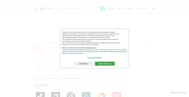 Security scan screenshot of https://instagram.en.softonic.com/android/download