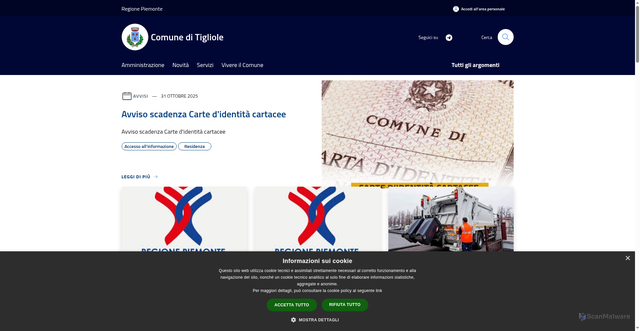 Security scan screenshot of https://www.comune.tigliole.at.it/it