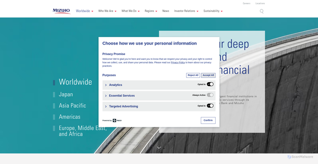 Security scan screenshot of https://www.mizuhogroup.com/