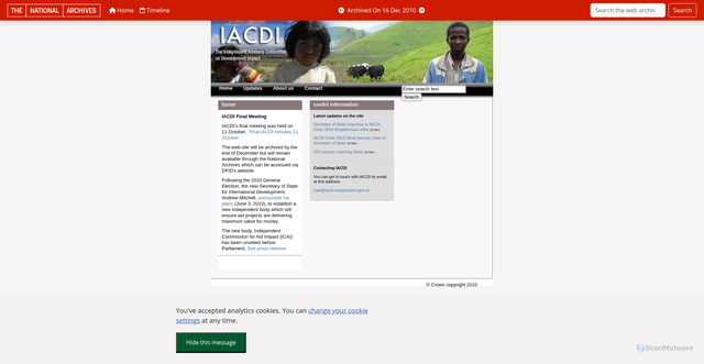 Security scan screenshot of https://webarchive.nationalarchives.gov.uk/ukgwa/20101216162913/http:/iacdi.independent.gov.uk/