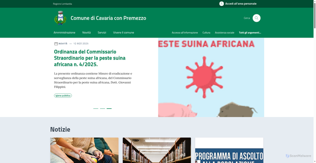 Security scan screenshot of https://www.comune.cavariaconpremezzo.va.it/